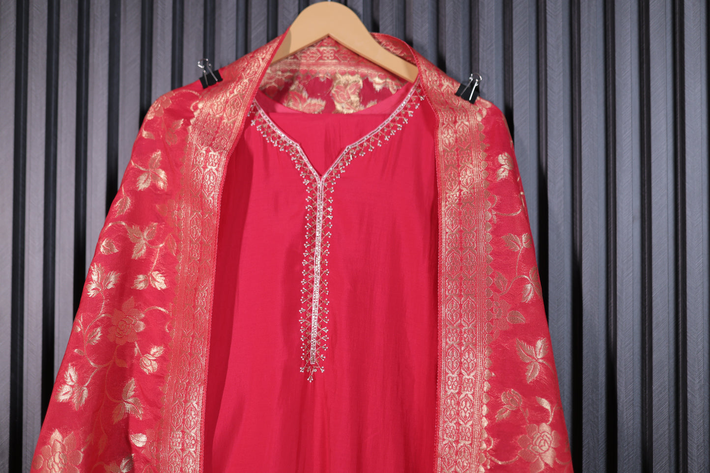 Regal Embroidered Kurta Set with Banarasi Dupatta