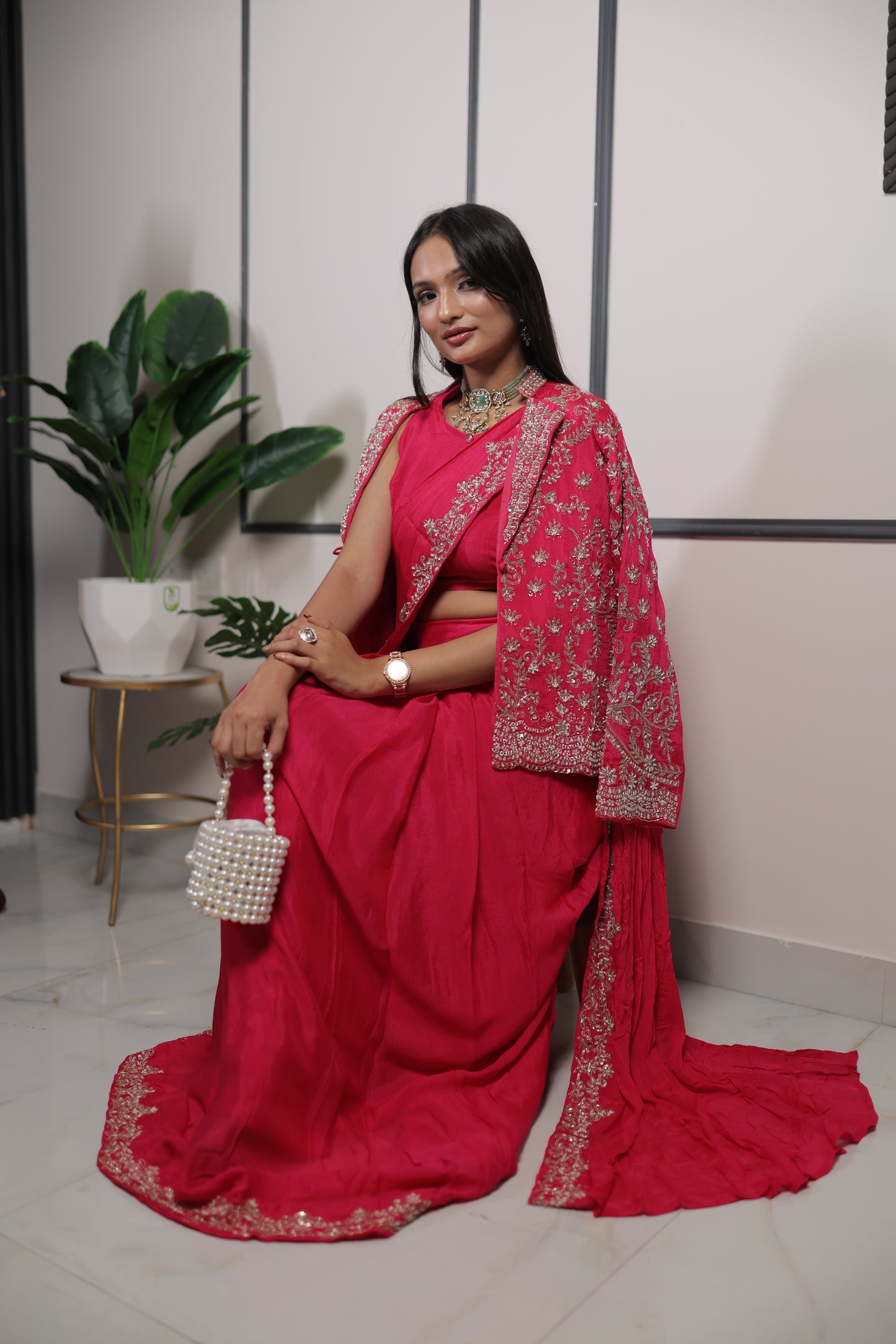 Crimson Elegance Drape Saree with Jacket