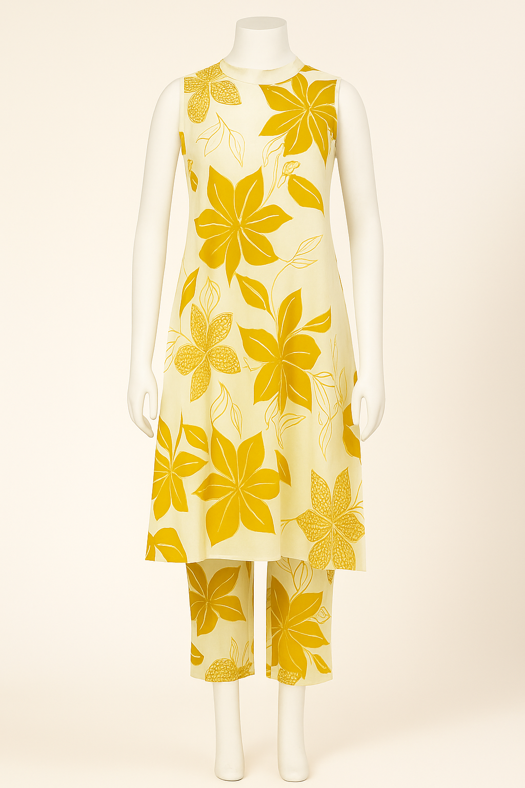 Mustard Floral Sleeveless Co-Ord Set