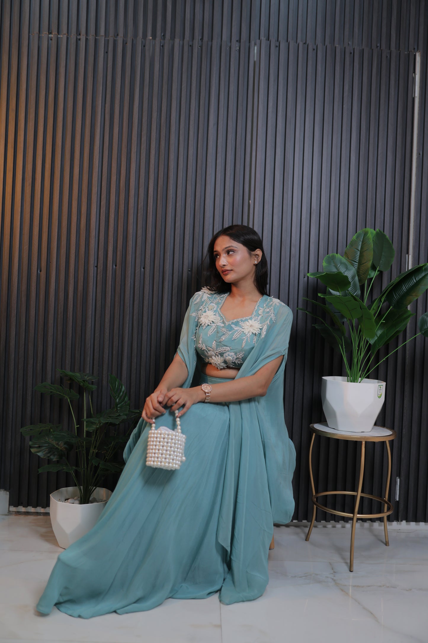 Elegant Teal Blue Embroidered Sharara Set