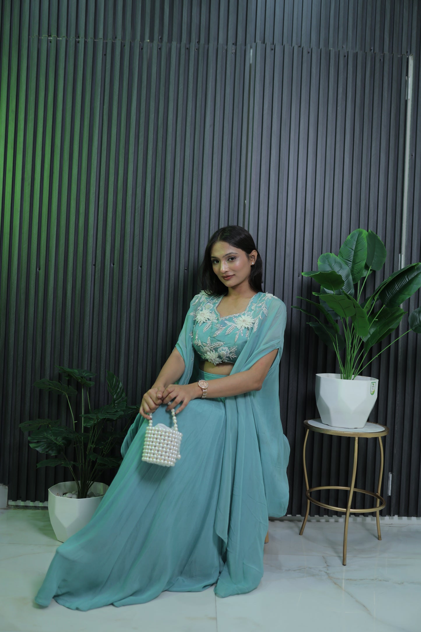 Elegant Teal Blue Embroidered Sharara Set