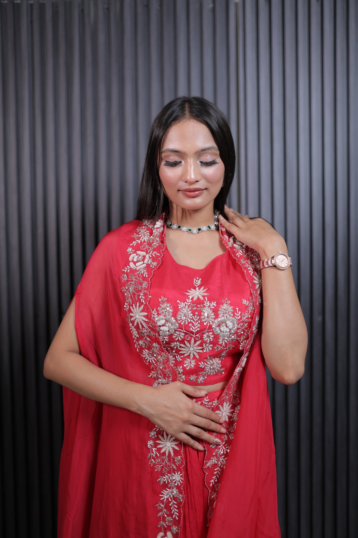 Scarlet Blossom Embroidered Lehenga Set