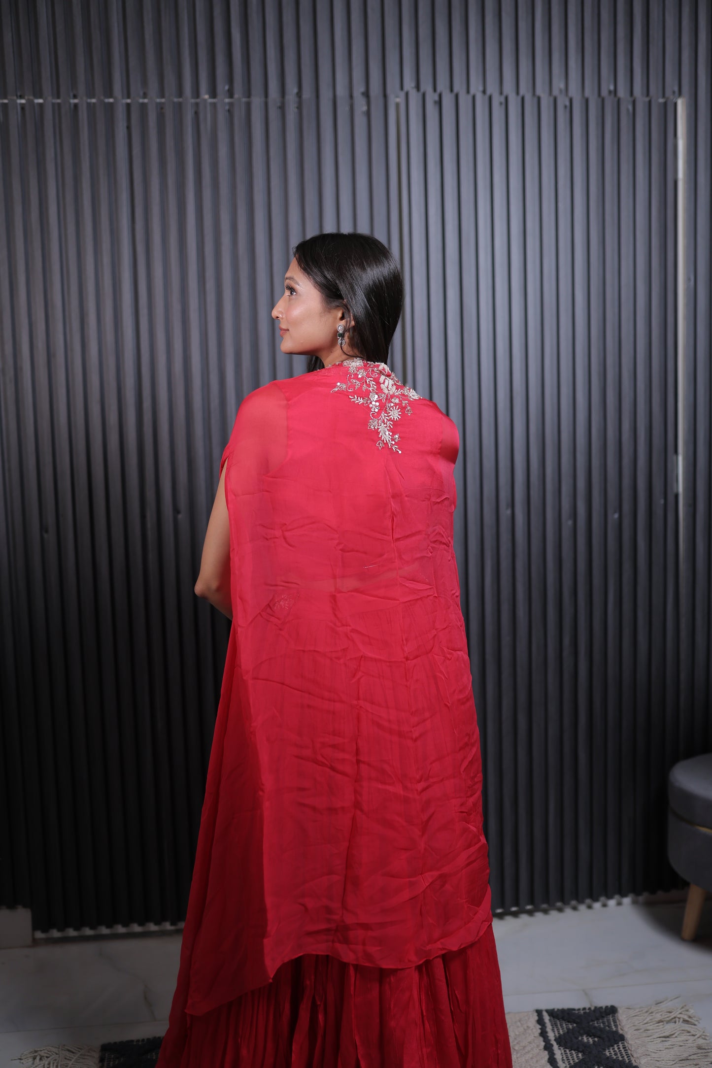 Scarlet Blossom Embroidered Lehenga Set