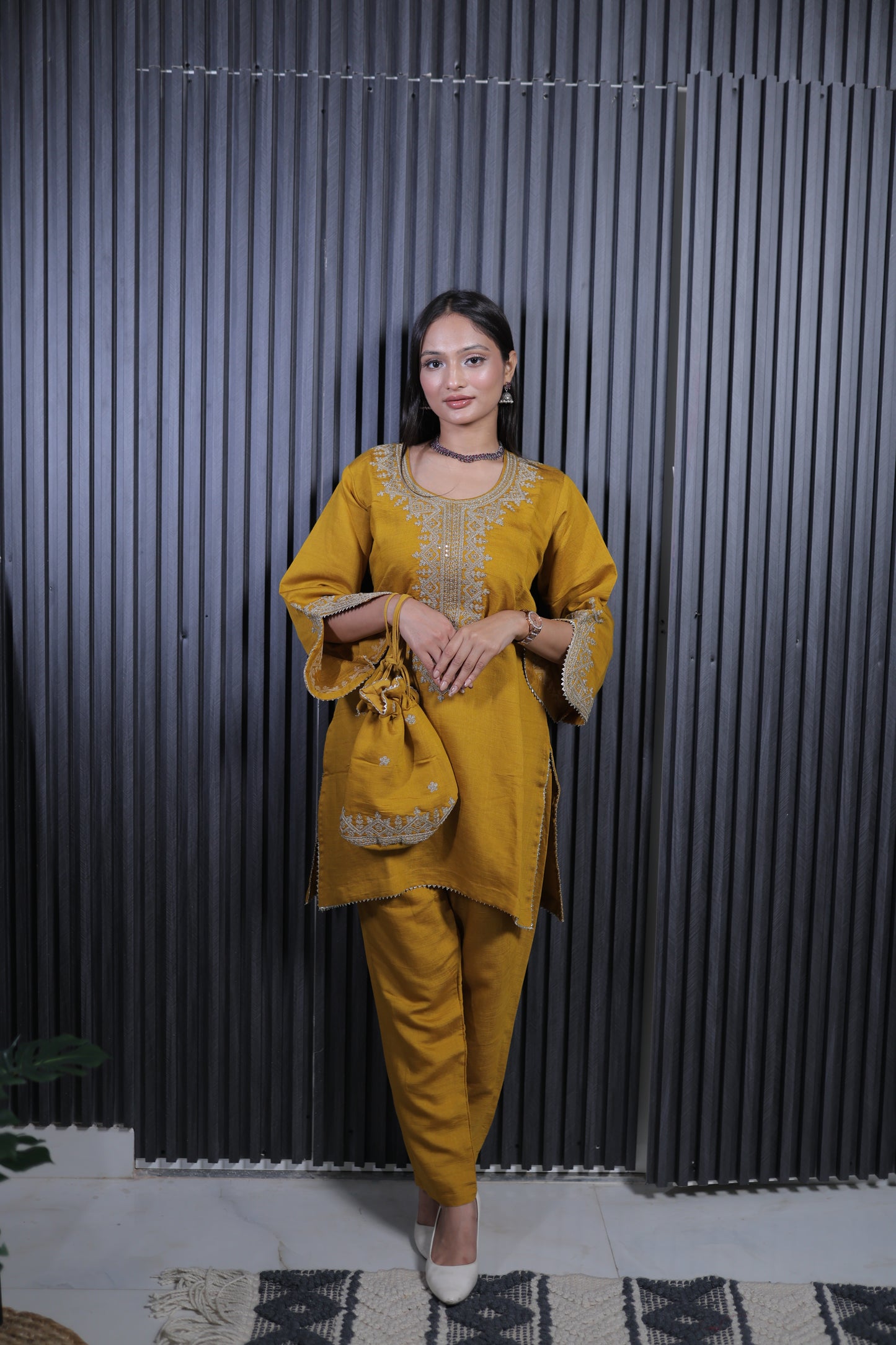 Mustard Elegance Handcrafted Kurta Set