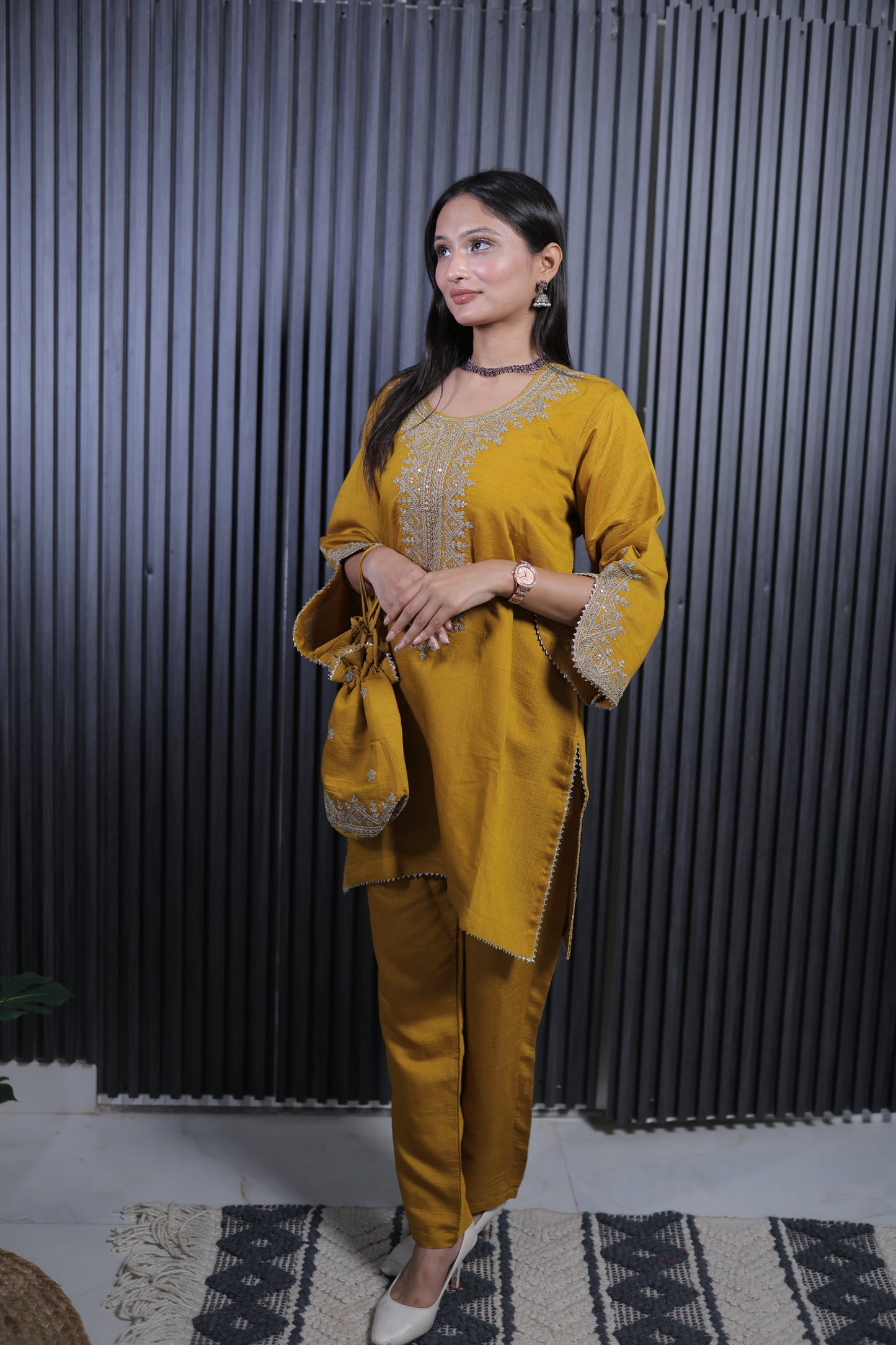 Mustard Elegance Handcrafted Kurta Set