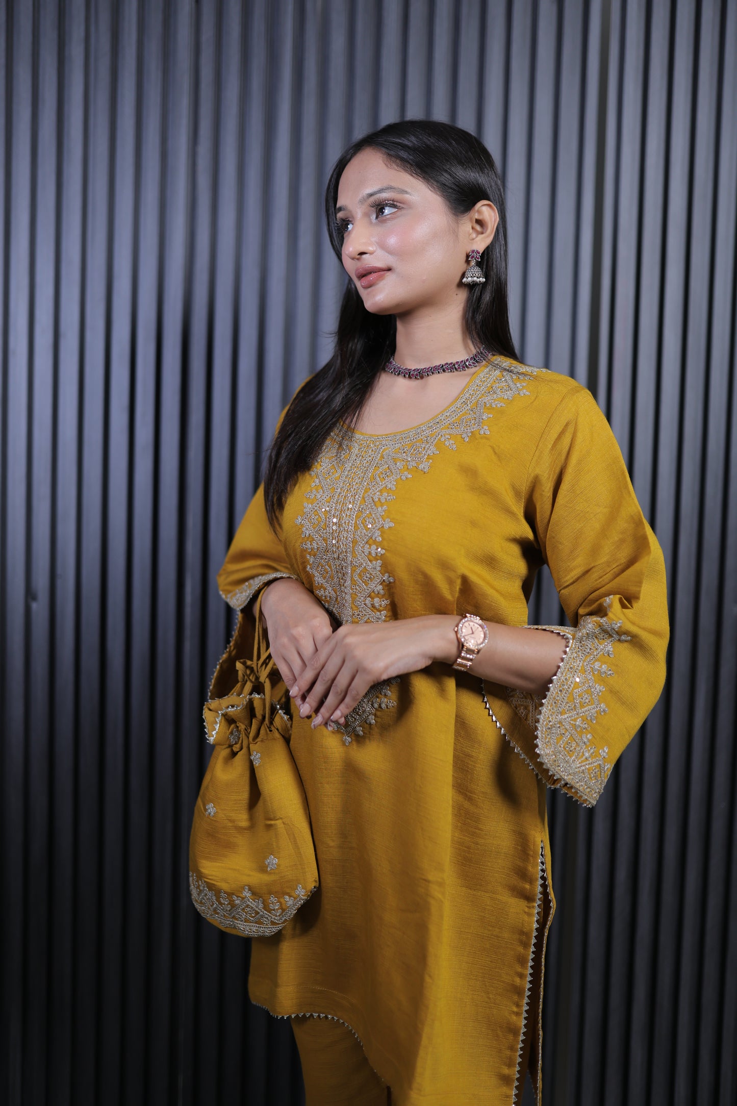 Mustard Elegance Handcrafted Kurta Set