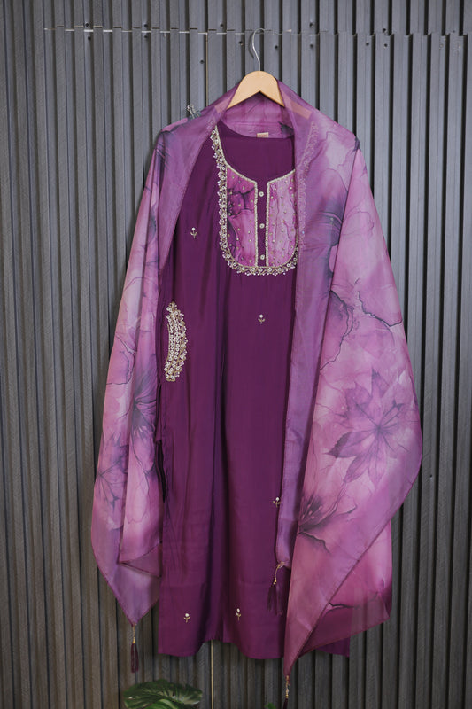 Royal Plum Embroidered Kurta Set