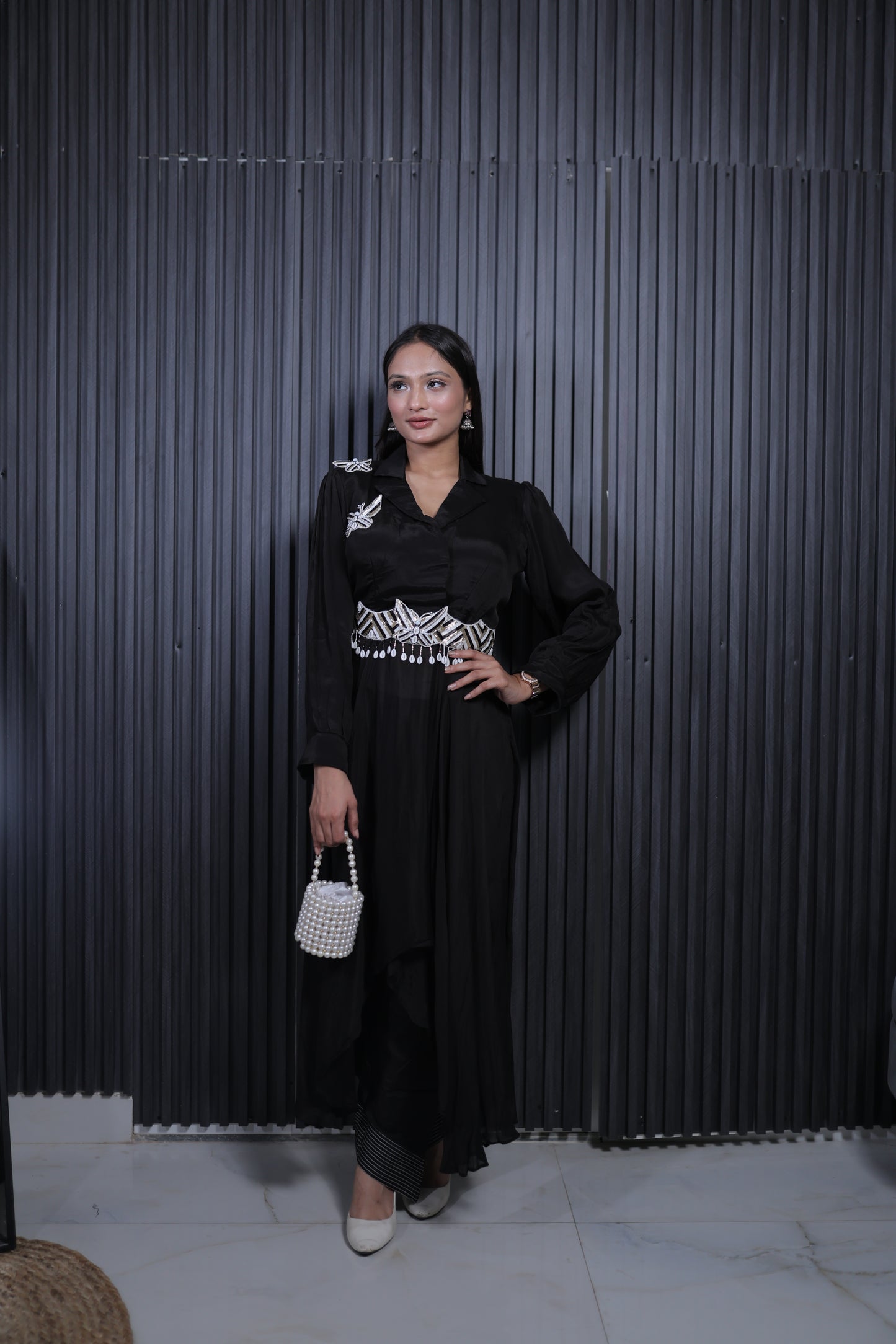 Black Luxe Embellished Cord Set