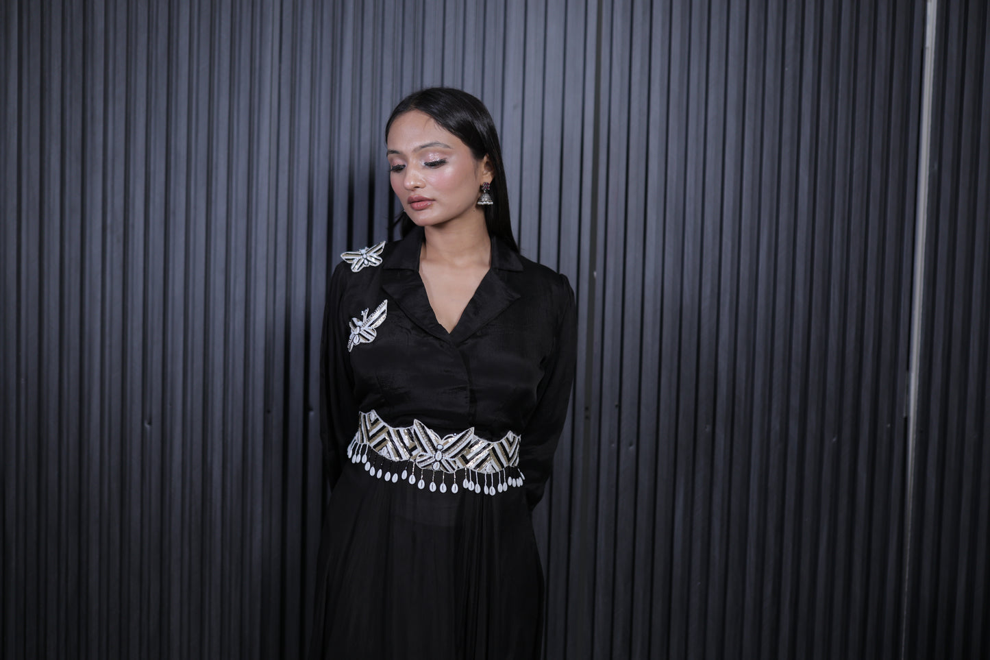 Black Luxe Embellished Cord Set