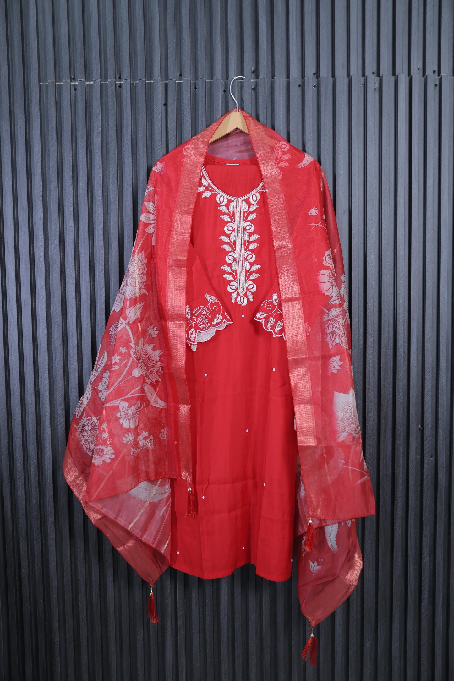 Red Elegance Embroidered Kurta Set
