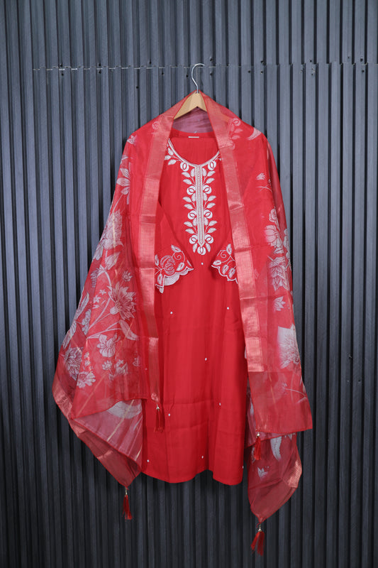 Red Elegance Embroidered Kurta Set