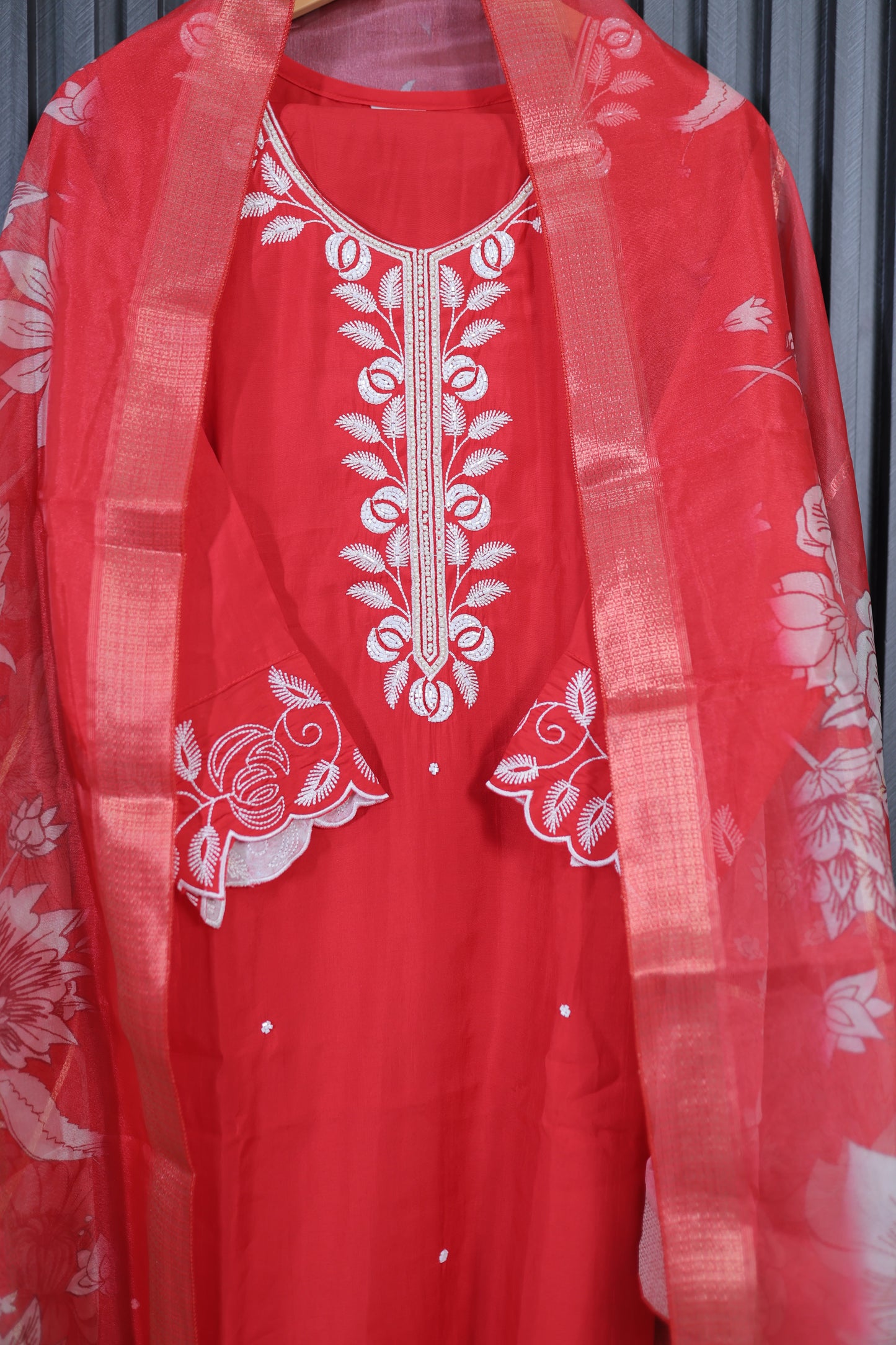 Red Elegance Embroidered Kurta Set