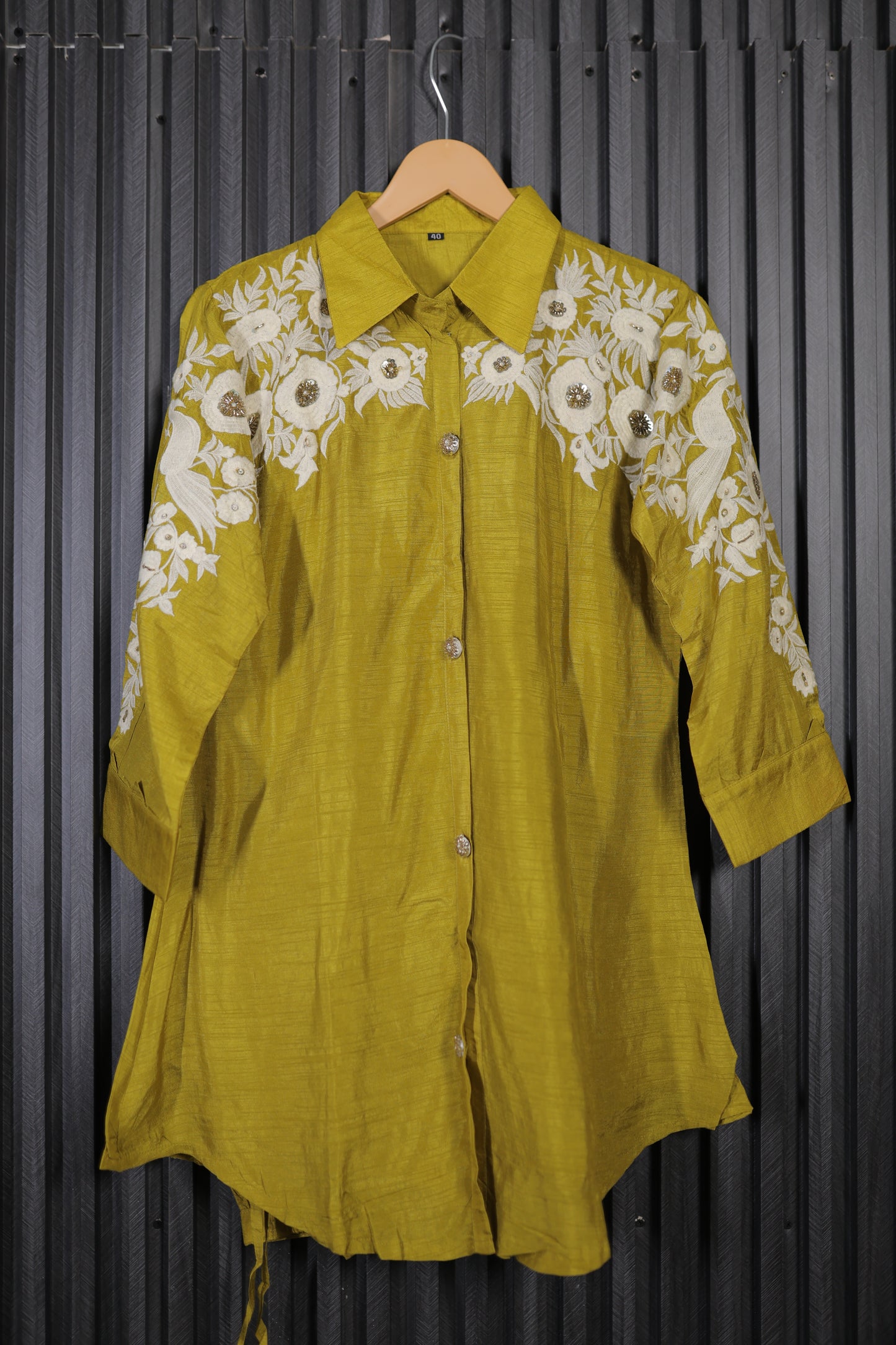 Olive Bloom Embroidered Cord Set