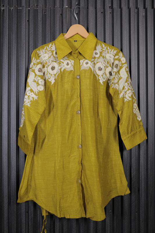 Olive Bloom Embroidered Cord Set