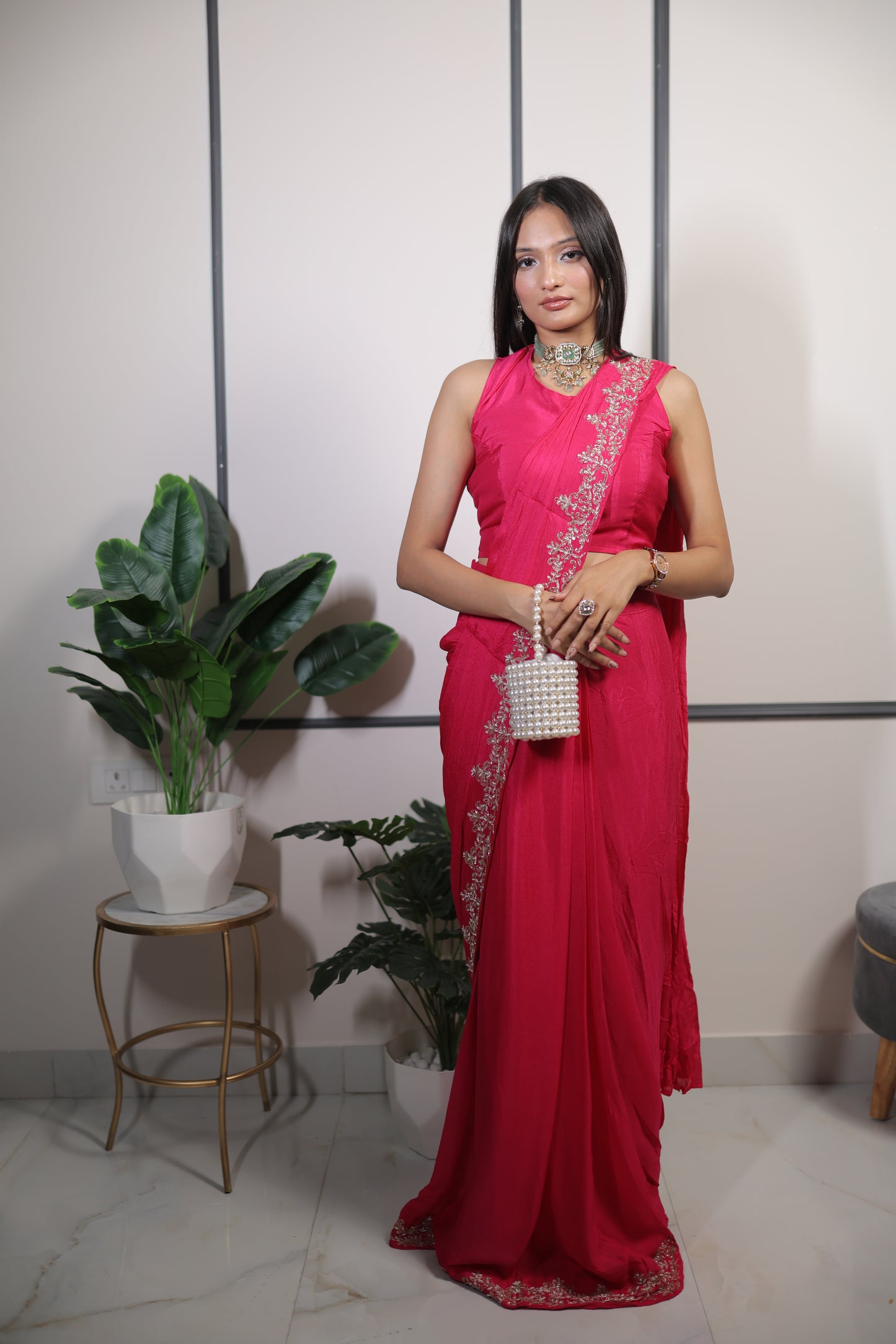 Crimson Elegance Drape Saree with Jacket