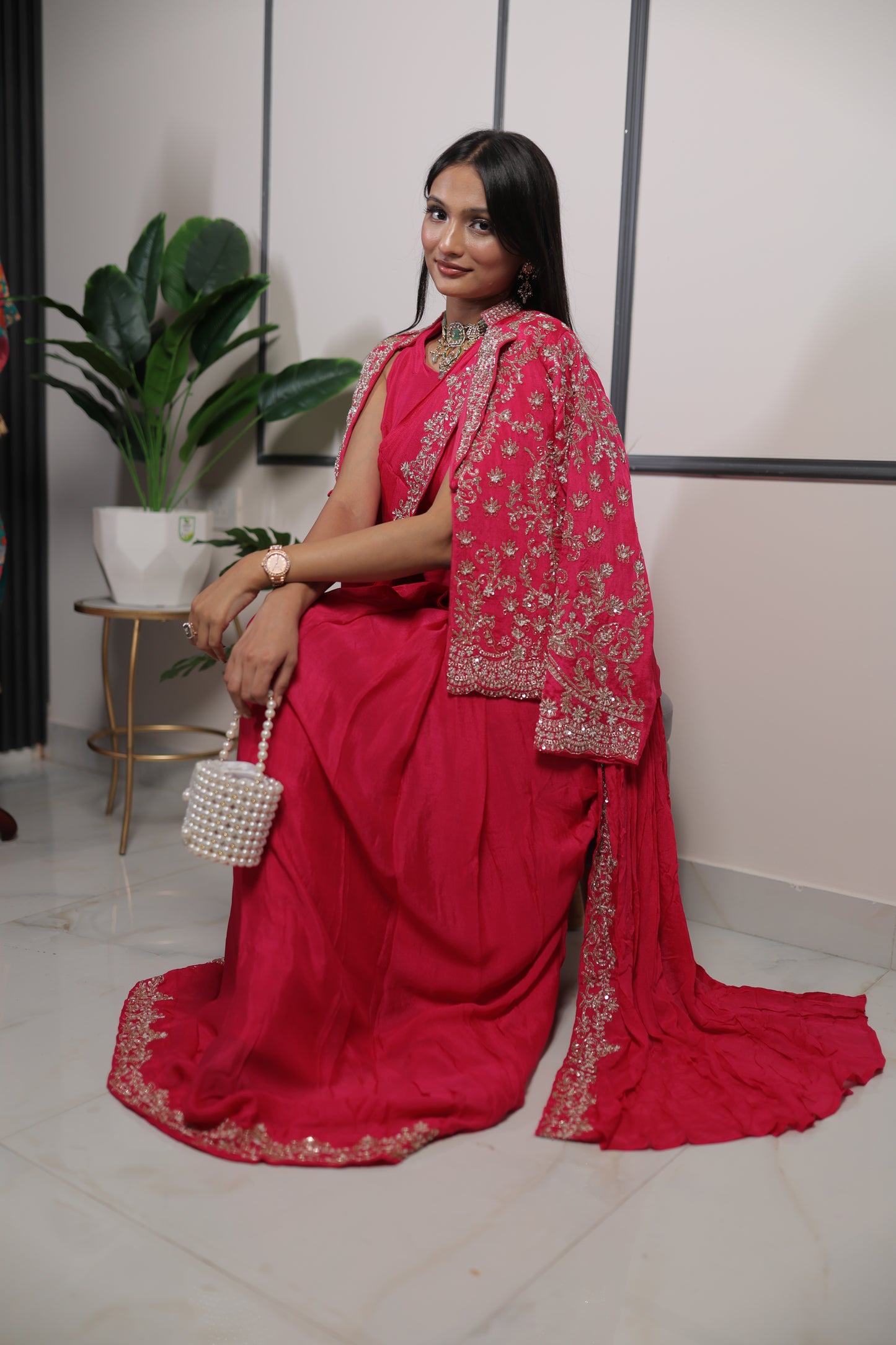 Crimson Elegance Drape Saree with Jacket