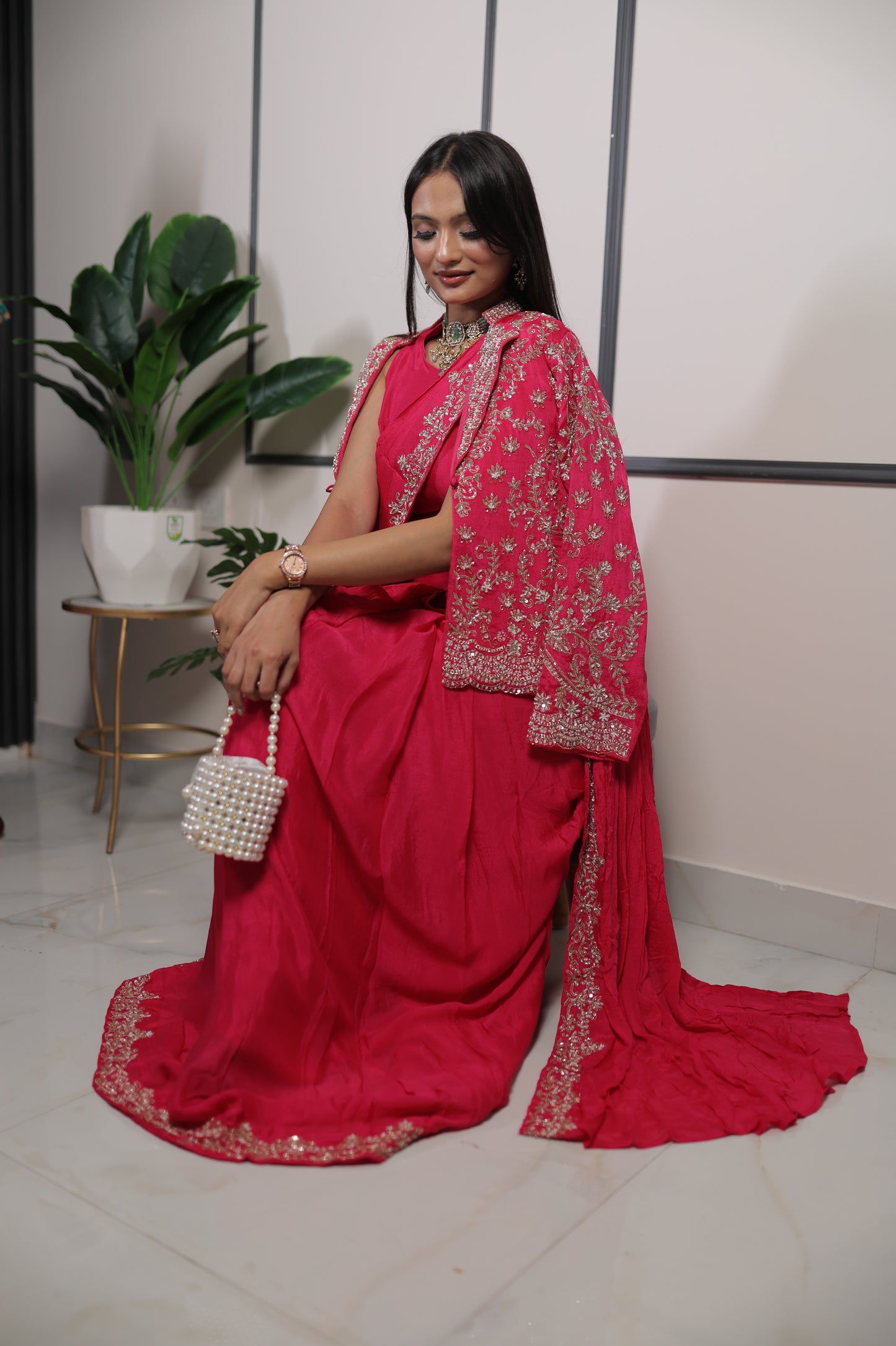 Crimson Elegance Drape Saree with Jacket