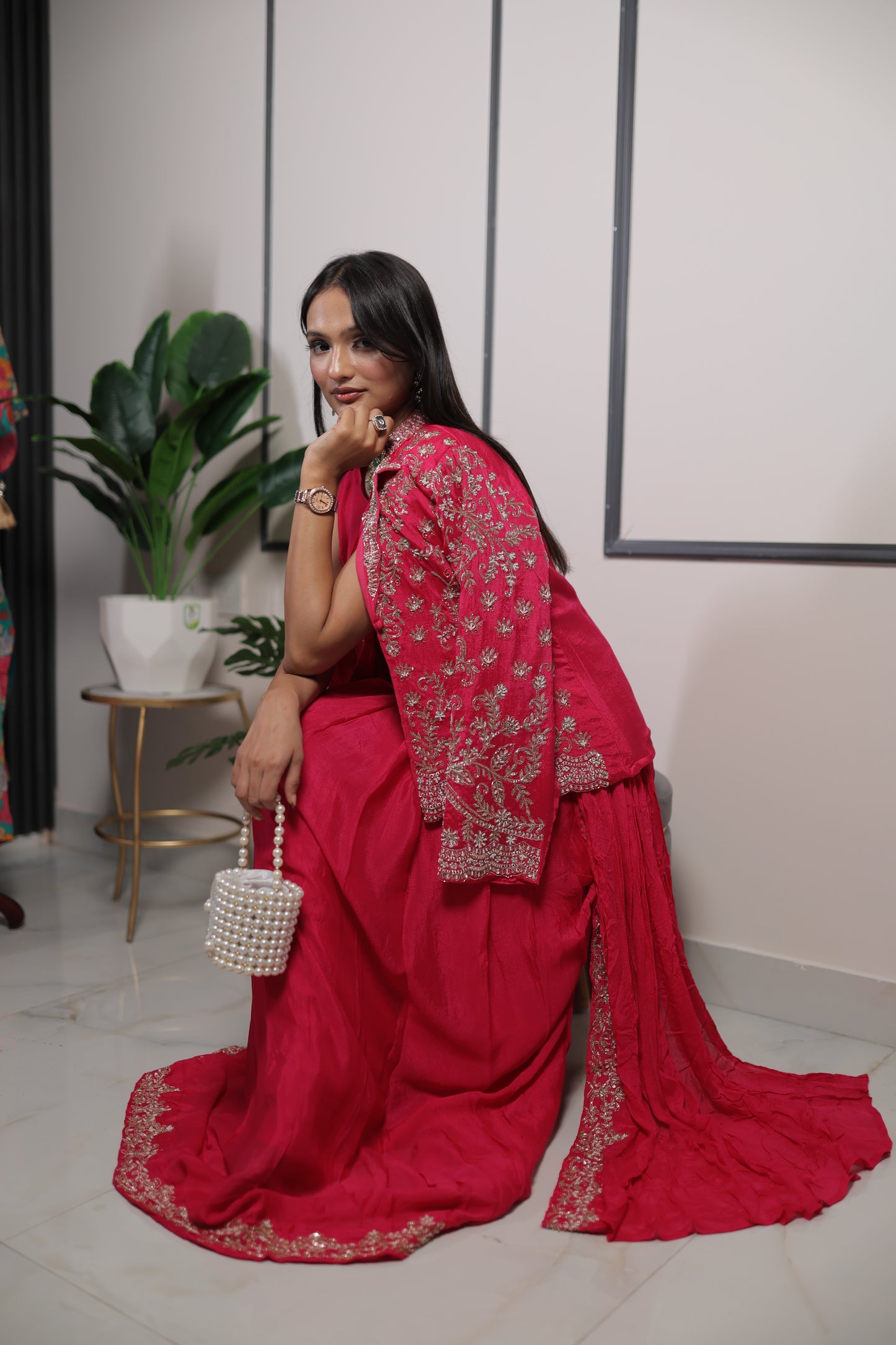 Crimson Elegance Drape Saree with Jacket