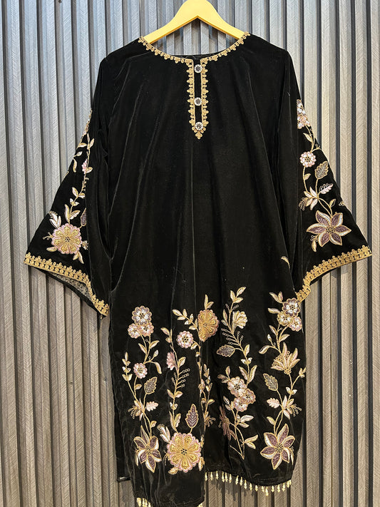 Black Velvet Embroidered Co-ord Set