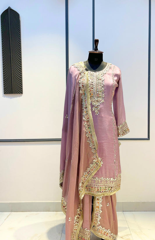 Mauve Embroidered Kurta & Sharara Set