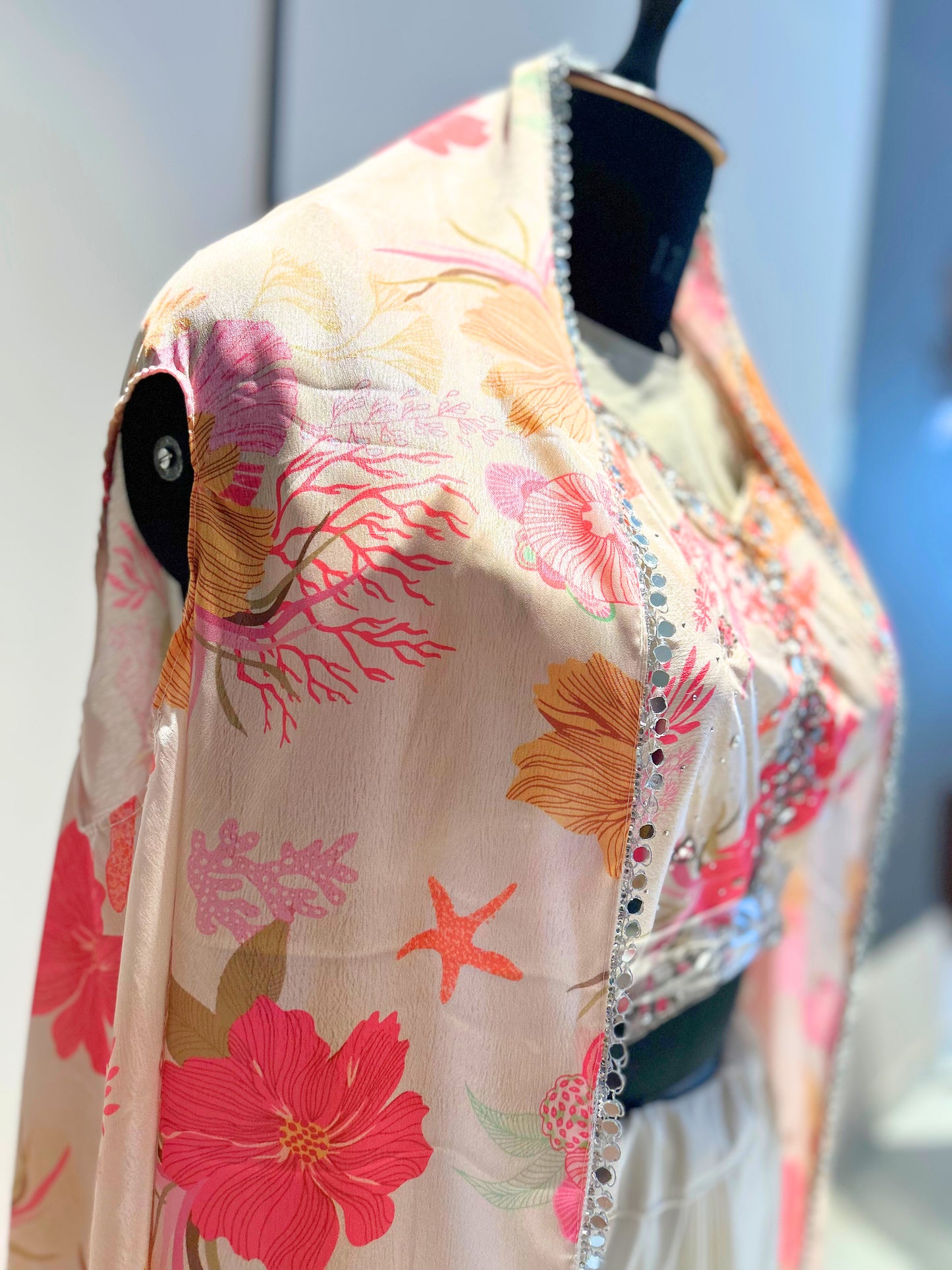 Floral Embroidered Cape & Drape Skirt Set