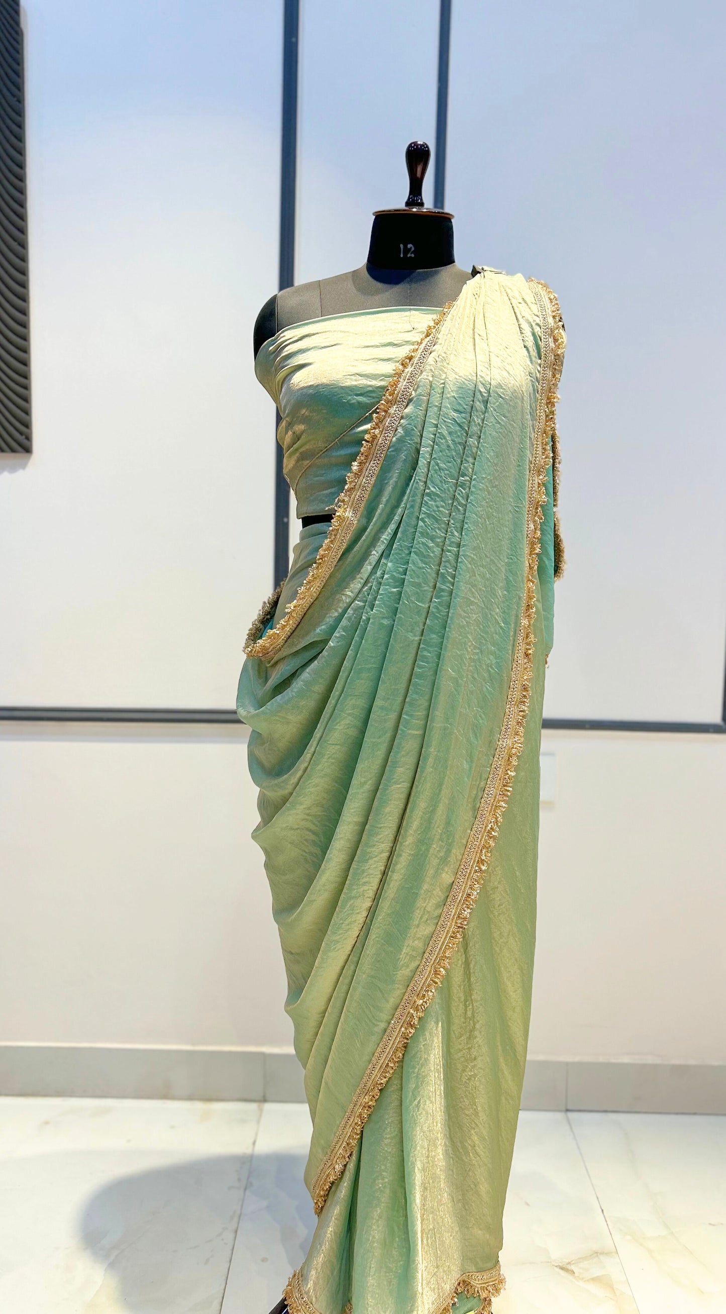Elegant Pastel Green Drape Saree