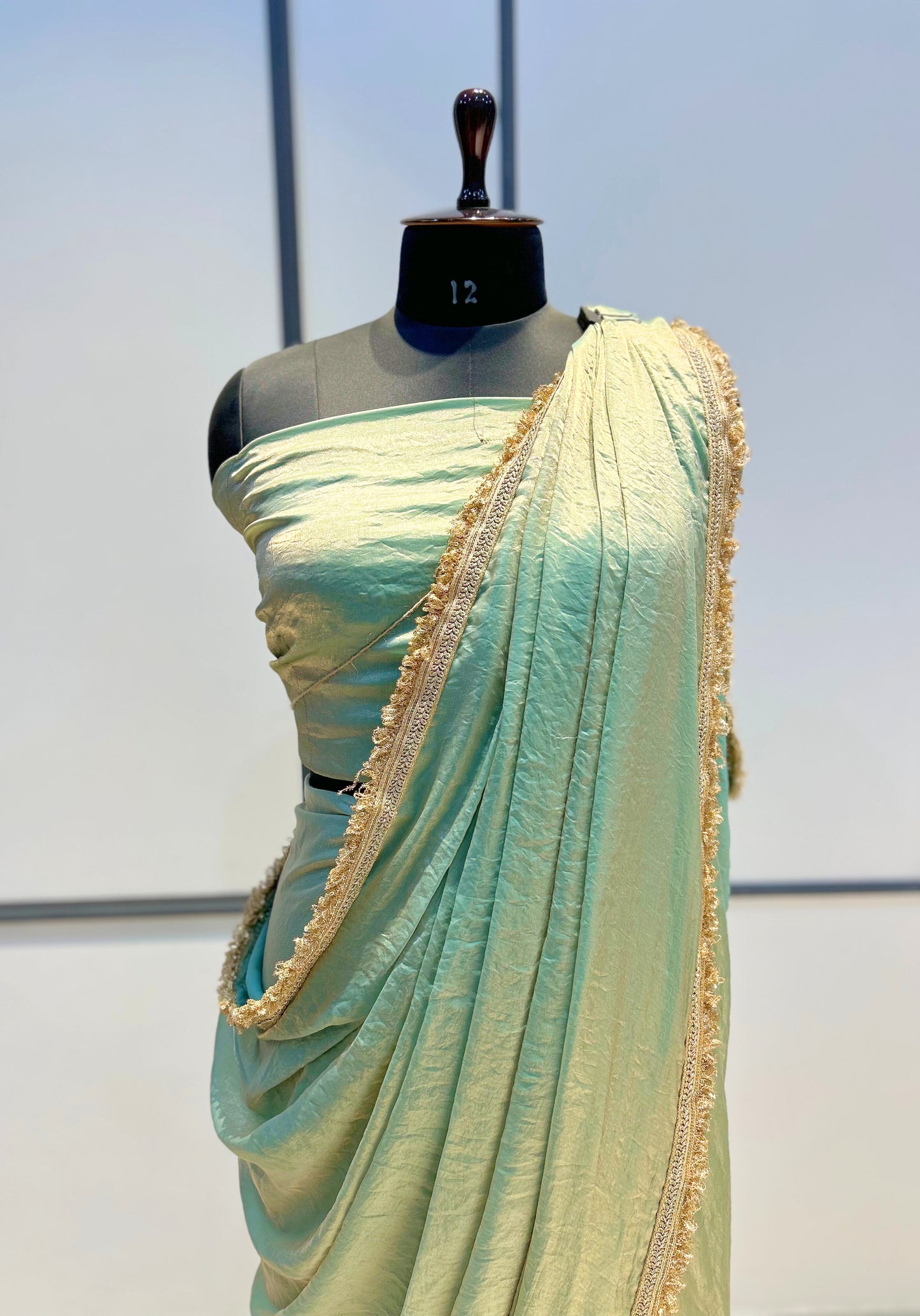 Elegant Pastel Green Drape Saree